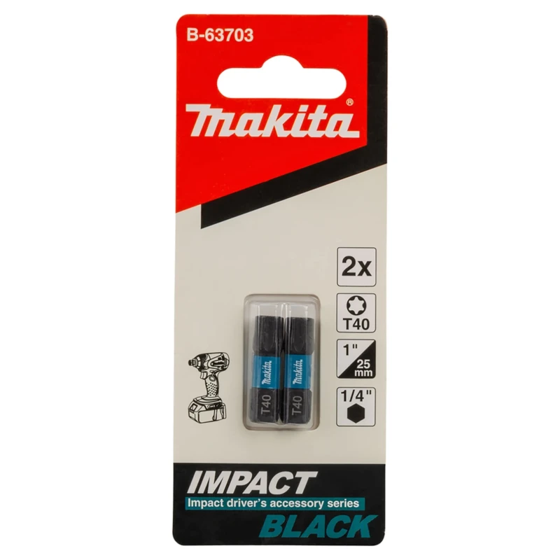 Makita Hex Screwdriver Bit, 6.35 mm Drive Size, T40 Head, 25 mm Overall Length B-63703