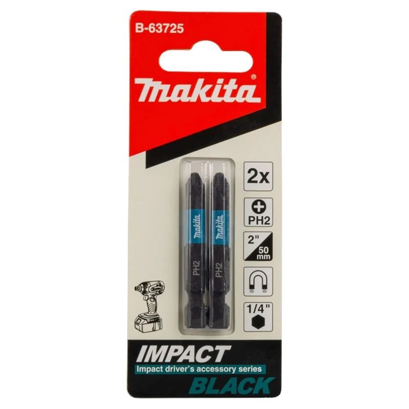Makita Hex Screwdriver Bit, PH2 Size, 6.35 mm Hex Drive, 50 mm Overall Length B-63725