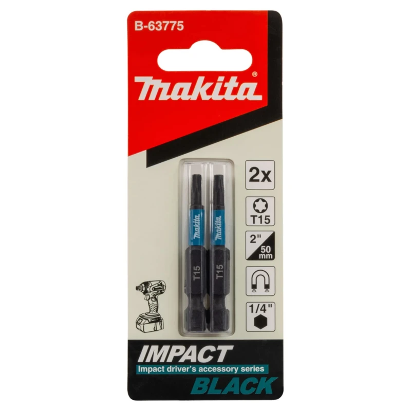 Makita Hex Screwdriver Bit 6.35 mm Drive, T15 Size, Magnetic Material, 50 mm Length B-63775
