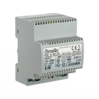 Comatec DIN Rail Power Supply 24V DC 2A Output, 48W, Universal AC Input 94–264V AC PSC4.48.24