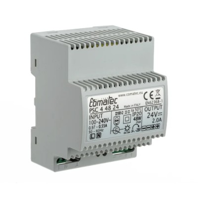 Comatec DIN Rail Power Supply 24V DC 2A Output, 48W, Universal AC Input 94–264V AC PSC4.48.24
