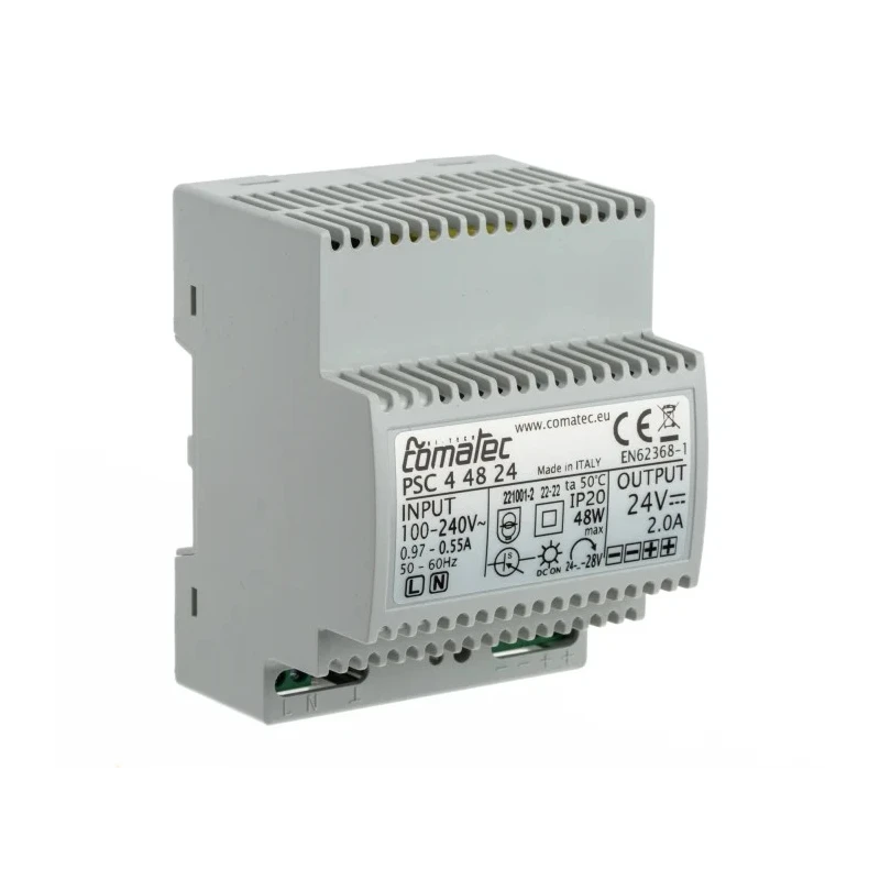 Comatec DIN Rail Power Supply 24V DC 2A Output, 48W, Universal AC Input 94–264V AC PSC4.48.24