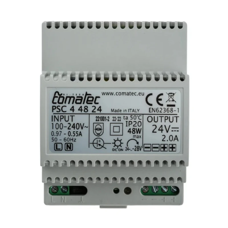 Comatec DIN Rail Power Supply 24V DC 2A Output, 48W, Universal AC Input 94–264V AC PSC4.48.24