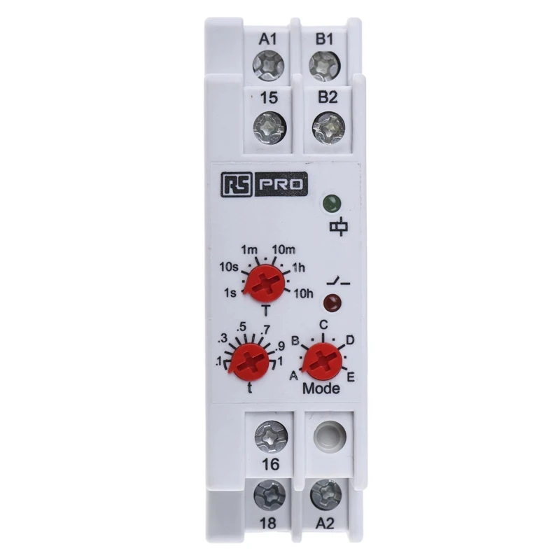 RS PRO DIN Rail Timer Relay 1-Contact Multifunction Valve Function 24 V DC/AC 240 V AC, 0.1 s to 10 h SPDT Switch 896-6850