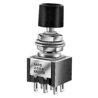 KNITTER-SWITCH MPS Series Panel Mount Momentary Push Button Switch DPDT Black LED IP40 IP67 125V AC MPS 203 R
