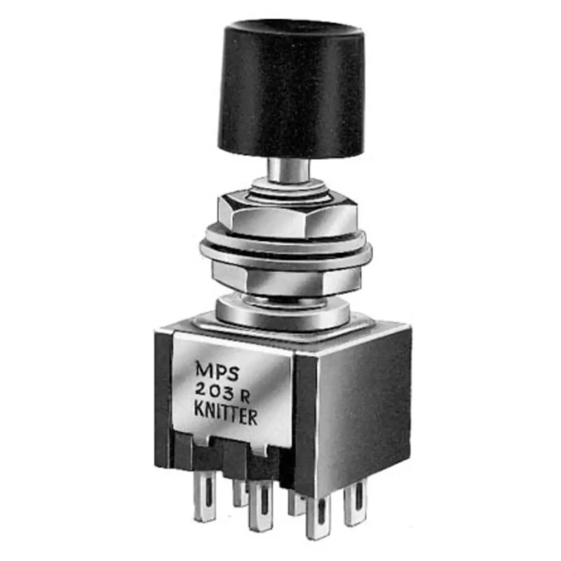 KNITTER-SWITCH MPS Series Panel Mount Momentary Push Button Switch DPDT Black LED IP40 IP67 125V AC MPS 203 R