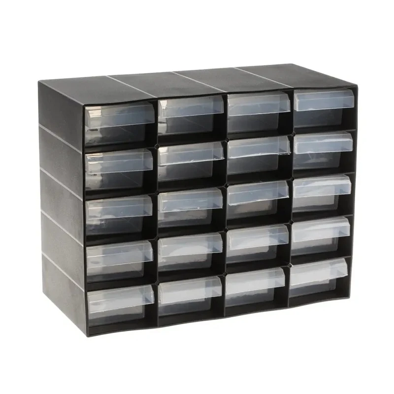 RS PRO Drawer Storage Unit 20 Polypropylene 210 mm x 270 mm x 130 mm Black 909-7000