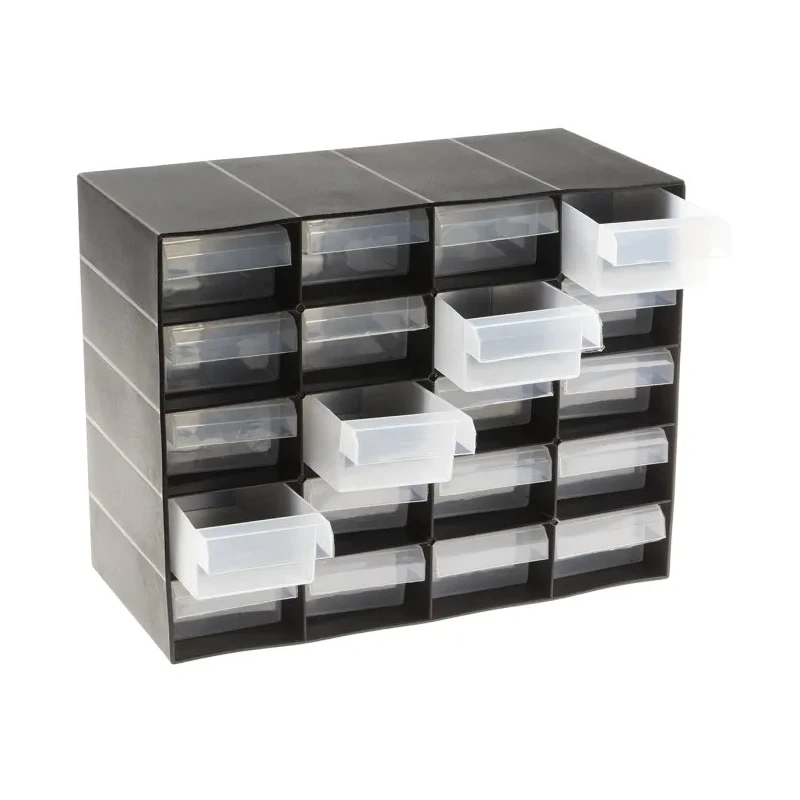 RS PRO Drawer Storage Unit 20 Polypropylene 210 mm x 270 mm x 130 mm Black 909-7000