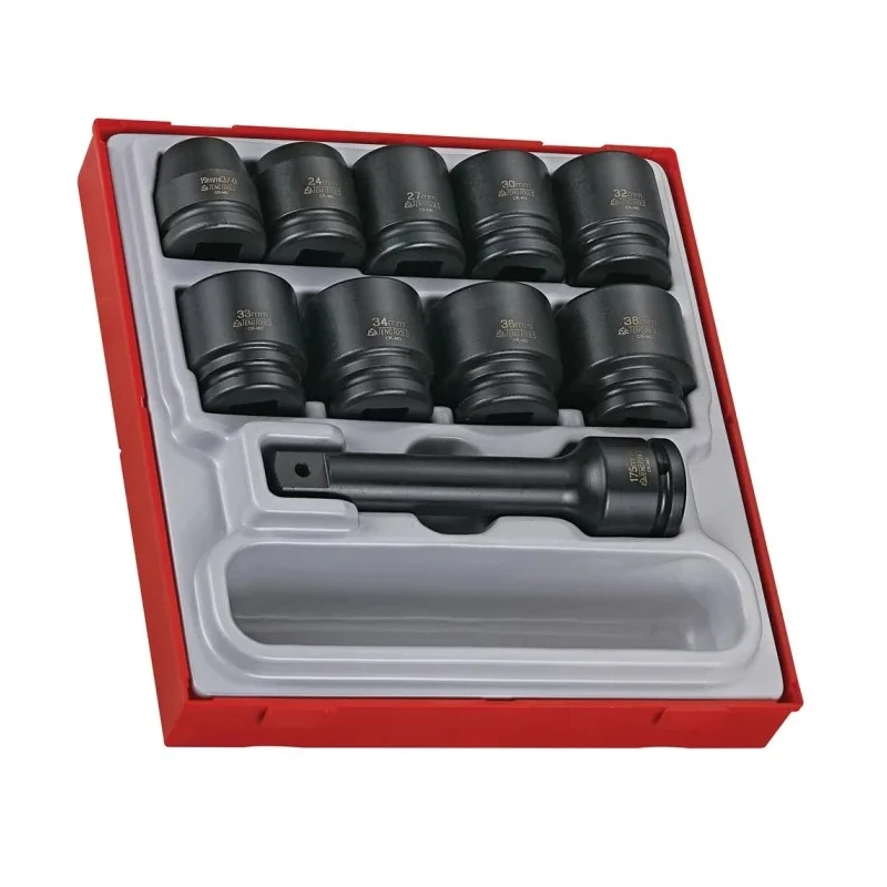 Teng Tools 10-Piece 3/4 in 6 Point Impact Socket Set, Chrome Molybdenum Steel, Blackened Finish TTD9416