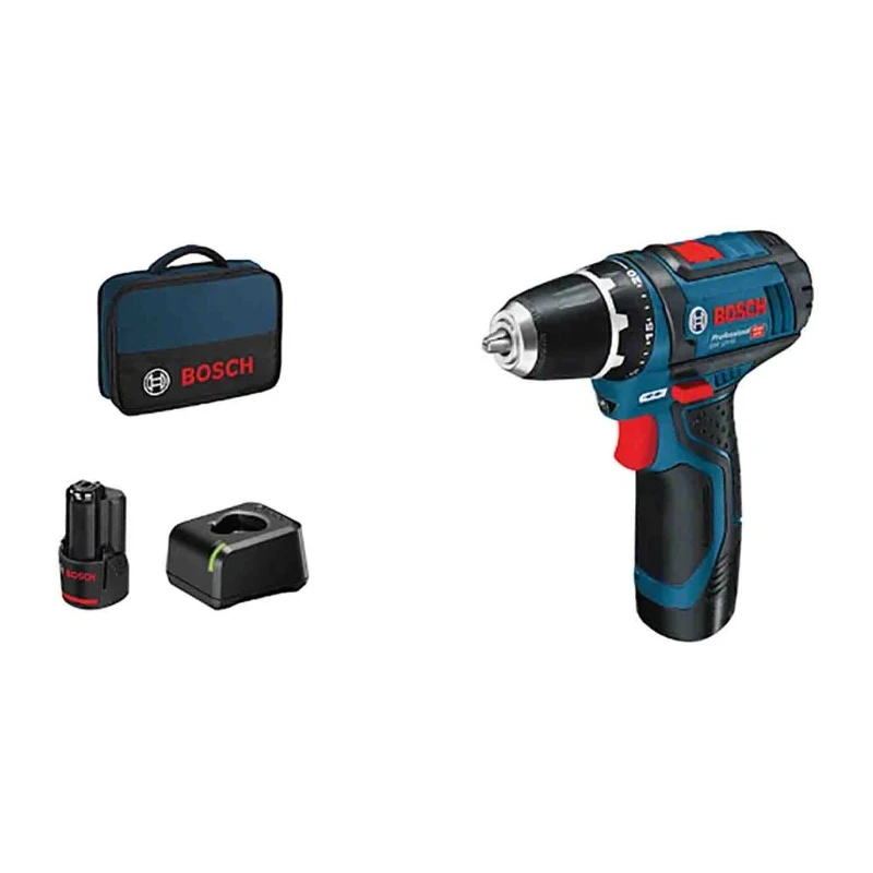 Bosch Cordless 12 V Brushed Motor Drill Driver with 2Ah Lithium-Ion Battery 10 mm Chuck Autolock Type C EU Plug 060186810F