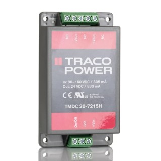 TRACOPOWER DC/DC Converter, 24V Output, 160V Max Input, 830mA Output Current, 20W Power, Chassis Mount TMDC 20-7215H