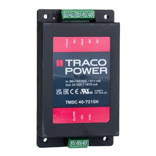 TRACOPOWER Isolated DC/DC Converter 24V Output, 80 to 160V DC Input, 1.67A, Chassis Mount, 40W, 75°C Max TMDC 40-7215H