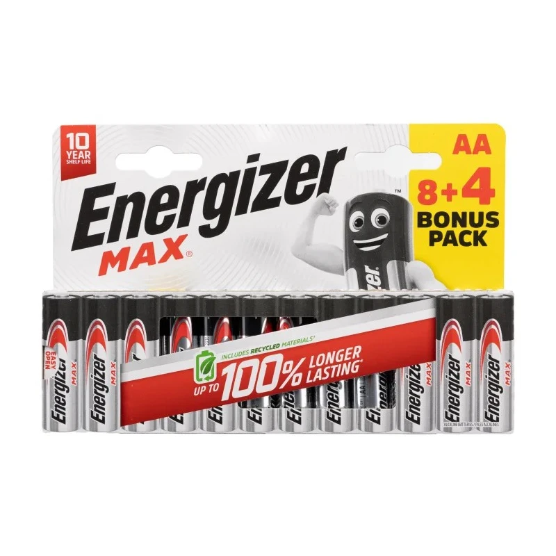 Energizer MAX Zinc Manganese Dioxide Alkaline AA Battery 1.5 V 2.5 Ah 12 Pack 7638900437799