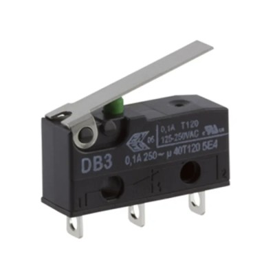ZF Short Lever Micro Switch, Solder Terminal, 100mA, 250 V AC, SPDT, IP50 DB3C-A1LB