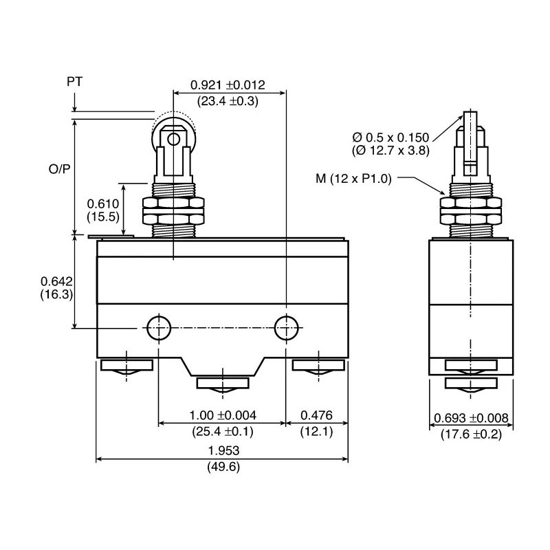 ZF Roller Plunger Micro Switch, Screw Terminal, 15A, 250 V ac, SPDT GPTCRH01