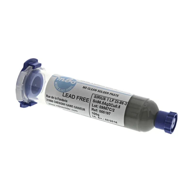 MBO Lead Free Solder Paste in 100 g Syringes and Cartridges CRÈME SN96.5 AG3 CU0.5 SIRIUS 1 LF - SERINGUE AUTO