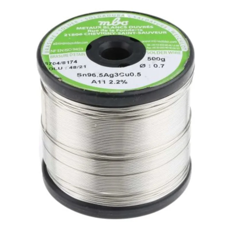 MBO Lead Free Solder Wire 0.7 mm Diameter, 217 °C Melting Point, 500g SN96.5 AG3 CU0.5 7/10 A11 - 500G