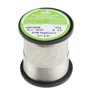 MBO Lead Free Solder Wire 0.5 mm Diameter 100g Rosin Flux SN96.5 AG3 CU0.5 5/10 A11 - 100G