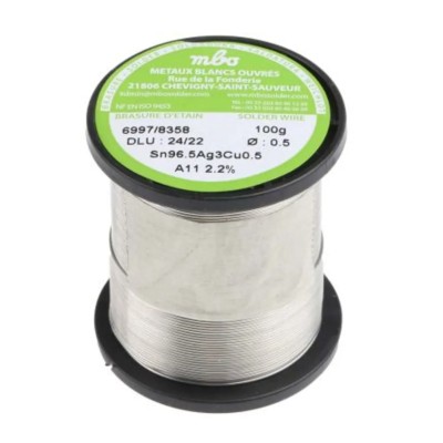 MBO Lead Free Solder Wire 0.5 mm Diameter 100g Rosin Flux SN96.5 AG3 CU0.5 5/10 A11 - 100G
