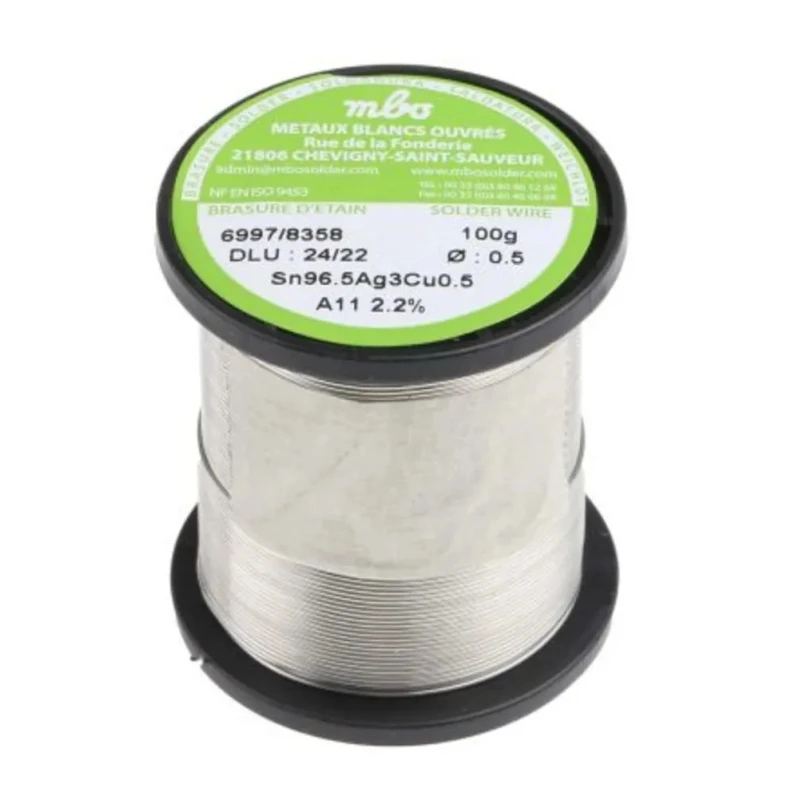 MBO Lead Free Solder Wire 0.5 mm Diameter 100g Rosin Flux SN96.5 AG3 CU0.5 5/10 A11 - 100G
