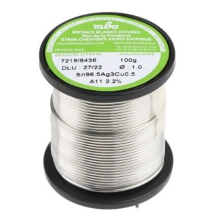 MBO Lead Free Solder Wire 1 mm Diameter, 217°C Melting Point, Rosin Flux, 100g SN96.5 AG3 CU0.5 10/10 A11 - 100G