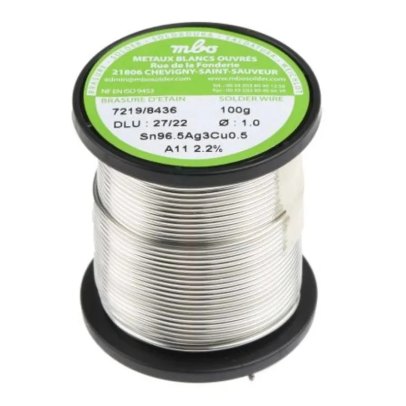 MBO Lead Free Solder Wire 1 mm Diameter, 217°C Melting Point, Rosin Flux, 100g SN96.5 AG3 CU0.5 10/10 A11 - 100G