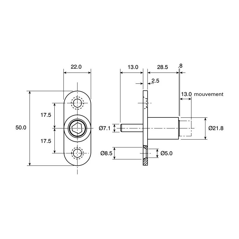 Euro-Locks a Lowe & Fletcher group Company Plunger Lock, 28.5 mm Panel-to-Tongue Depth, Zinc Plated Finish, Key 4282-1400BA