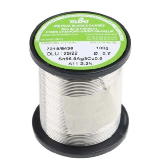 MBO Lead Free Solder Wire 0.7 mm Diameter 217 °C Melting Point SN96.5 AG3 CU0.5 7/10 A11 - 100G