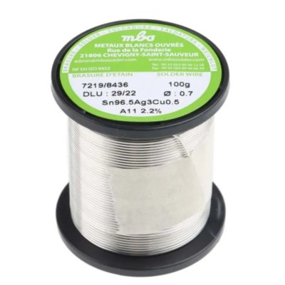MBO Lead Free Solder Wire 0.7 mm Diameter 217 °C Melting Point SN96.5 AG3 CU0.5 7/10 A11 - 100G