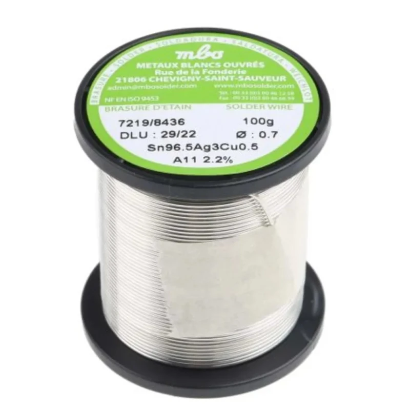 MBO Lead Free Solder Wire 0.7 mm Diameter 217 °C Melting Point SN96.5 AG3 CU0.5 7/10 A11 - 100G