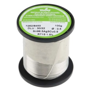 MBO Lead Free Solder Wire 0.5 mm Diameter 217°C Melting Point 100g SN96.5 AG3 CU0.5 5/10 RT15 - 100G