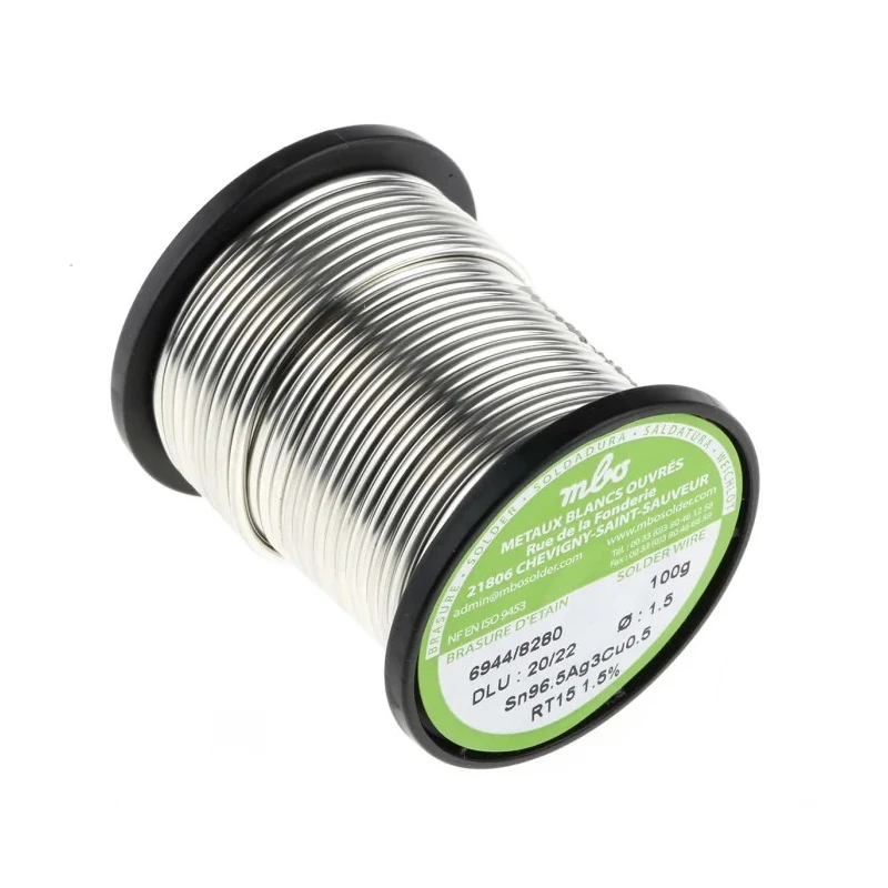 MBO Lead Free Solder Wire 1.5 mm Diameter 100g Rosin Flux SN96.5 AG3 CU0.5 15/10 RT15 - 100G