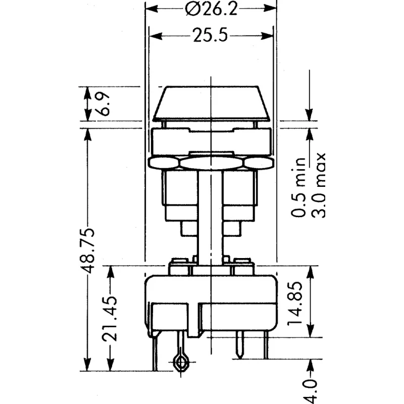 Lorlin Key Switch 150mA 3-Way Flat Key Fibreglass Reinforced Polyamide Housing Round Bezel CK 6014