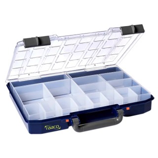Raaco Adjustable Compartments 16 Cell Blue Polypropylene Compartment Box 57 mm x 337 mm x 278 mm 143615