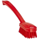 Vikan Red Medium Utility Scrubbing Brush with 22 mm Polyester Bristle Length, Ergonomic Angled Handle 30884