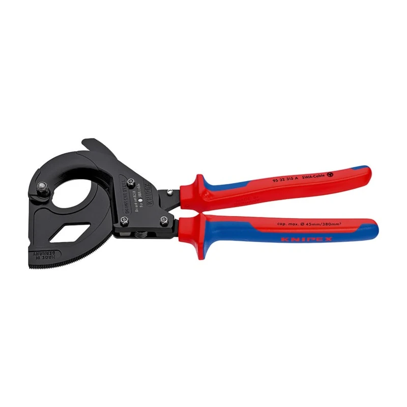 Knipex Flush Ratchet Cable Cutter 315mm, Tool Steel Jaw, Multi-Component Handle, Maximum Cutting Capacity 45mm 95 32 315 A