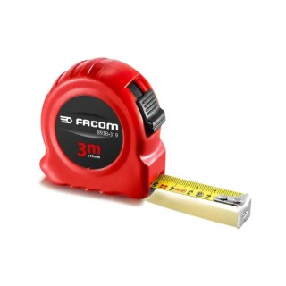 Facom 3 Meter Metric Tape Measure with 19mm Wide Double-Sided Yellow Blade, ABS Red and Black Case 893B.319PB