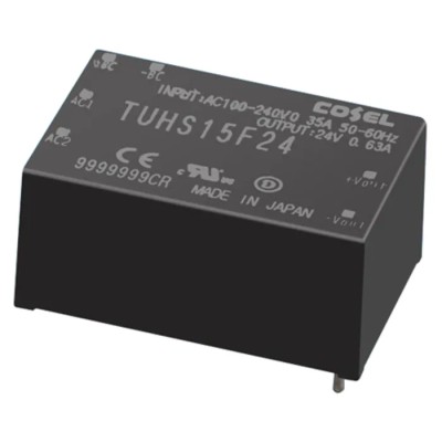 Cosel AC/DC Power Supply 24V dc, 15 W, 370V dc Input, PCB Mount TUHS15F24