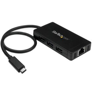 StarTech.com 3 Port USB 3.1 USB Hub with AC Adapter, Ethernet RJ45 Network Connector, 87mm x 45mm x 14mm HB30C3A1GE