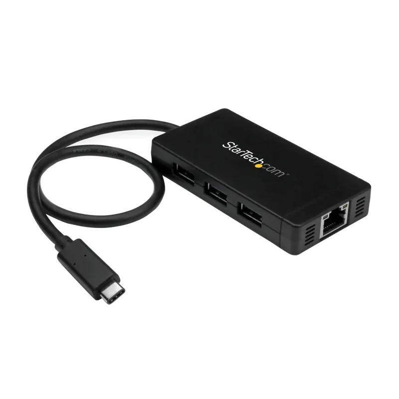 StarTech.com 3 Port USB 3.1 USB Hub with AC Adapter, Ethernet RJ45 Network Connector, 87mm x 45mm x 14mm HB30C3A1GE