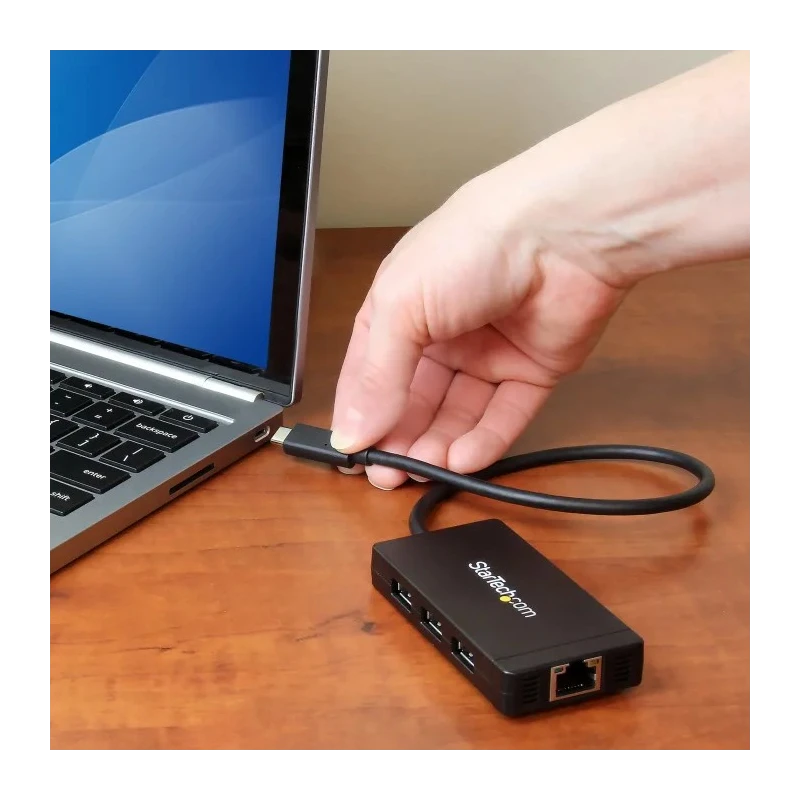 StarTech.com 3 Port USB 3.1 USB Hub with AC Adapter, Ethernet RJ45 Network Connector, 87mm x 45mm x 14mm HB30C3A1GE
