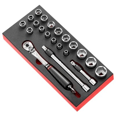 Facom 21-Piece 1/2 in 6 Point Socket Set Chrome Vanadium Steel Bright Chrome Finish MODM.SL1SLS