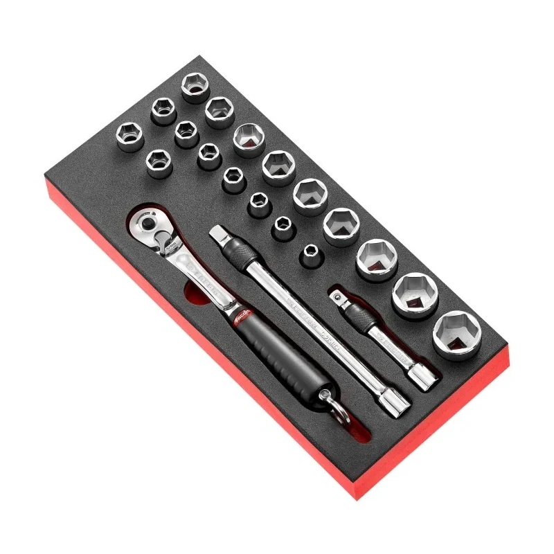 Facom 21-Piece 1/2 in 6 Point Socket Set Chrome Vanadium Steel Bright Chrome Finish MODM.SL1SLS
