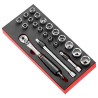 Facom 21-Piece 1/2 in 6 Point Socket Set Chrome Vanadium Steel Bright Chrome Finish MODM.SL1SLS