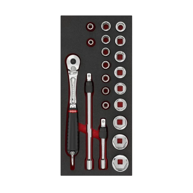 Facom 21-Piece 1/2 in 6 Point Socket Set Chrome Vanadium Steel Bright Chrome Finish MODM.SL1SLS
