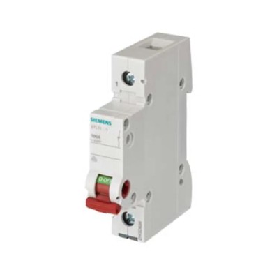 Siemens 1-Pole DIN Rail Isolator Switch 63A 400V AC Screw Terminal Handle Red 5TL1163-1