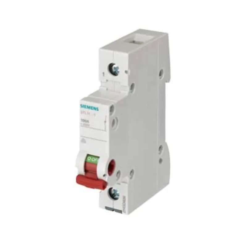 Siemens 1-Pole DIN Rail Isolator Switch 63A 400V AC Screw Terminal Handle Red 5TL1163-1