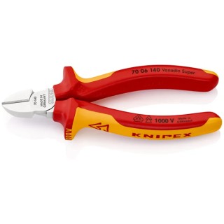 Knipex Side Cutter VDE 1000V Approved Diagonal Cutter, 140mm Overall Length, Jaw Width 11mm, Maximum Cutting 70 06 140