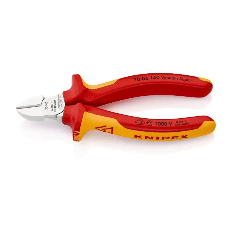 Knipex Side Cutter VDE 1000V Approved Diagonal Cutter, 140mm Overall Length, Jaw Width 11mm, Maximum Cutting 70 06 140