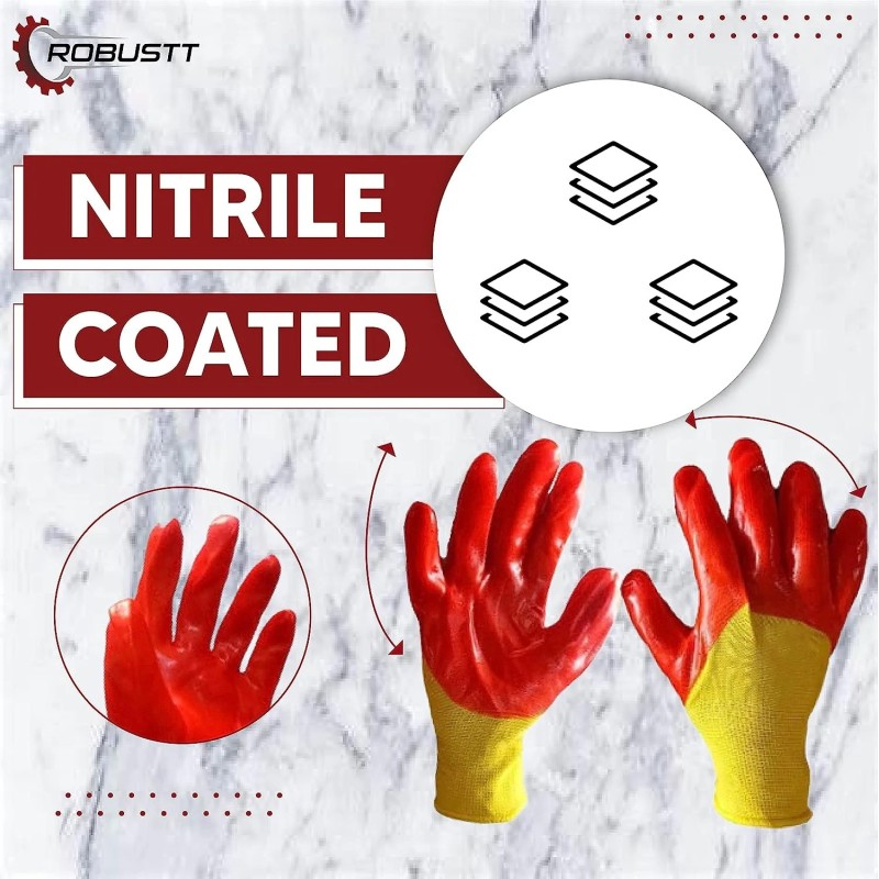 Buy Robustt Yellow/Orange Nitrile Gloves (20-Pack) for Safety